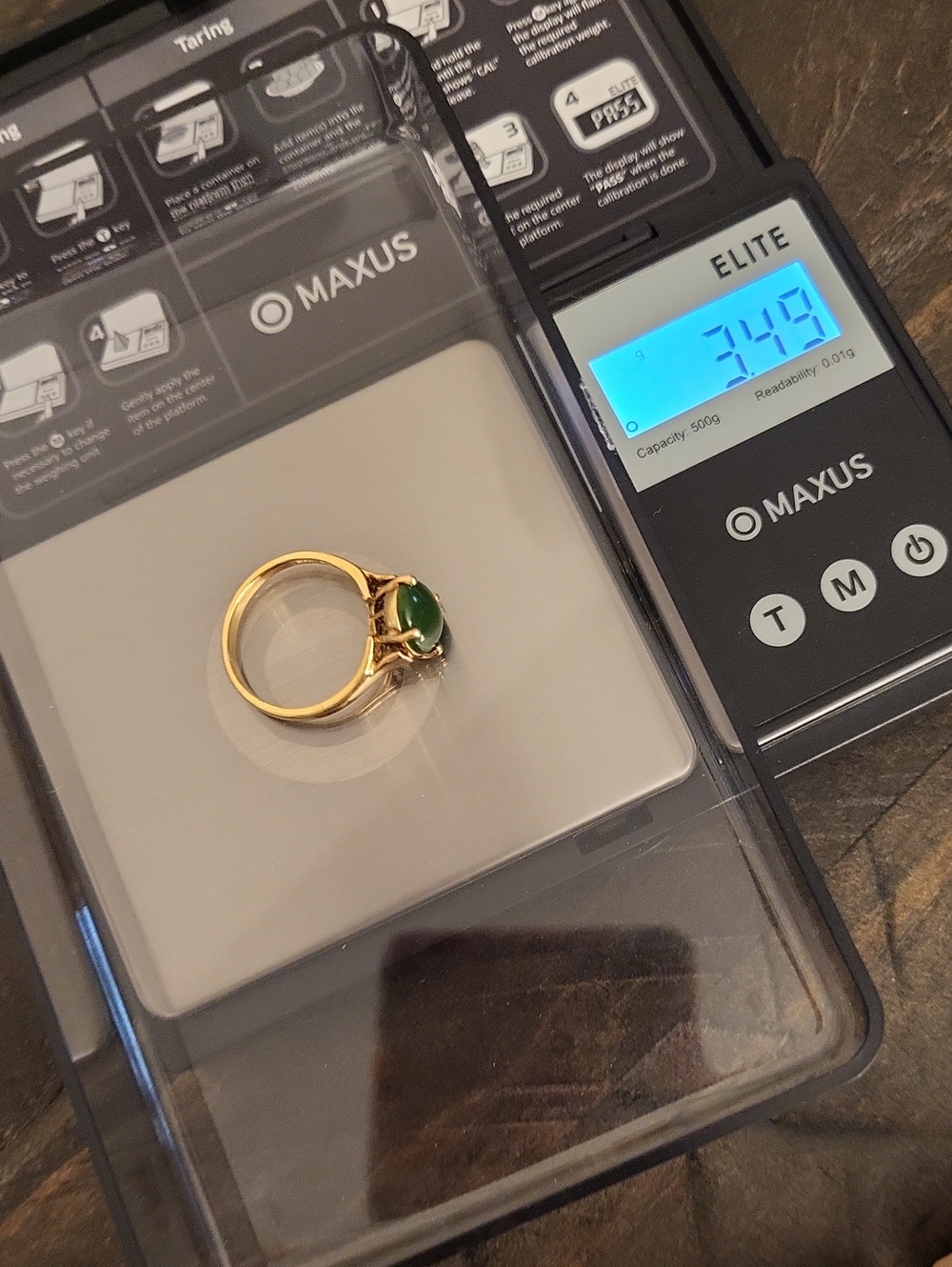 925 Vermiel Gold Nephrite-Jade Stone Ring - Picture 8 of 9